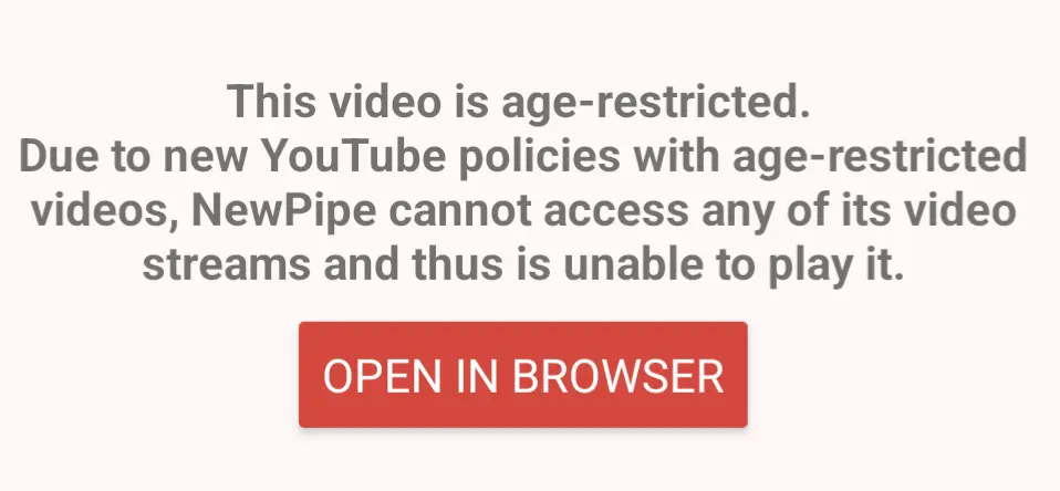 This video is age-restricted. Due to new YouTube policies with age-restricted videos, NewPipe cannot access any of its video streams and thus is unable to play it.
OPEN IN BROWSER