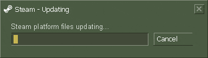 Gif of legacy steam attempting to update, and reverting to 1% constantly throughout the process and finally giving up, similar to exactly how it was in 2004 when steam had a slow update process